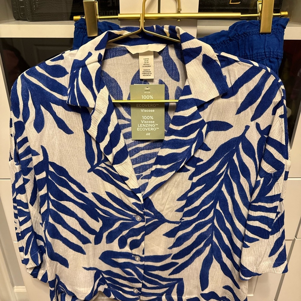 H&M Blue and White Women Shorts and Top Set.